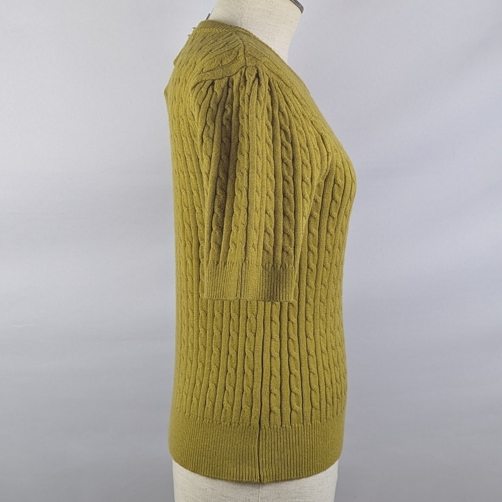 TRUTH By Republic Cable Knit Sweater Short Sleeves Crew Neck Pear Yellow L NWT - Picture 4 of 9
